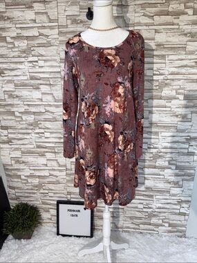 TMG Large Floral Swing Dress in Dusty Rose - Women's Long Sleeve